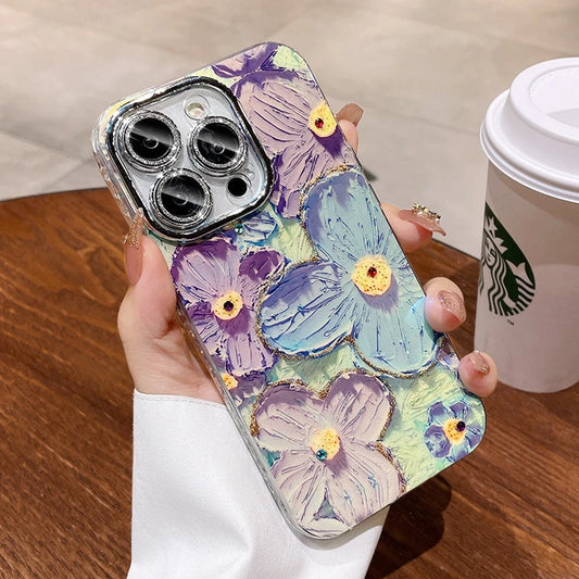 Luxury Glitter Flower iPhone Case with Lens Protection