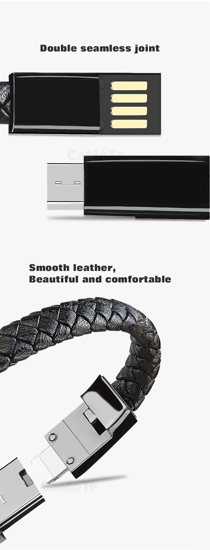 3-in-1 Leather Bracelet Charger for iPhone & Android