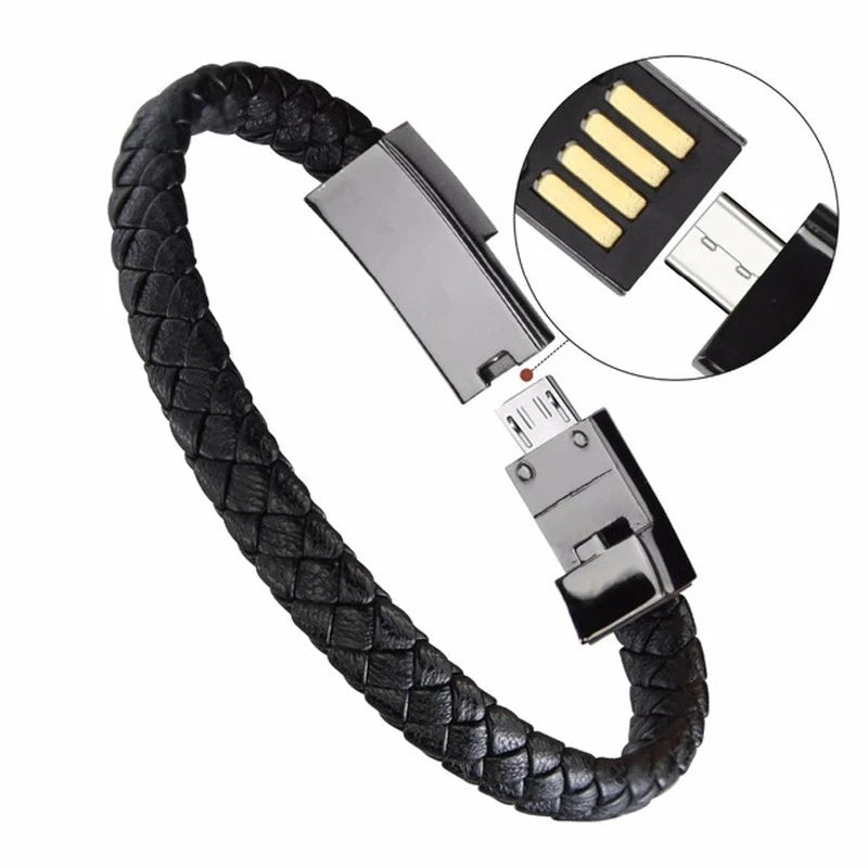 3-in-1 Leather Bracelet Charger for iPhone & Android