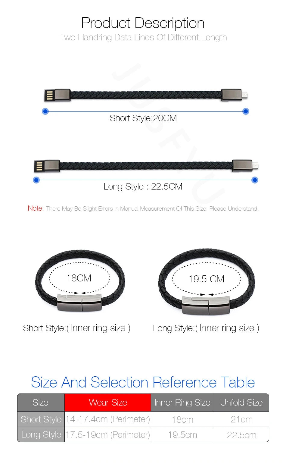 3-in-1 Leather Bracelet Charger for iPhone & Android