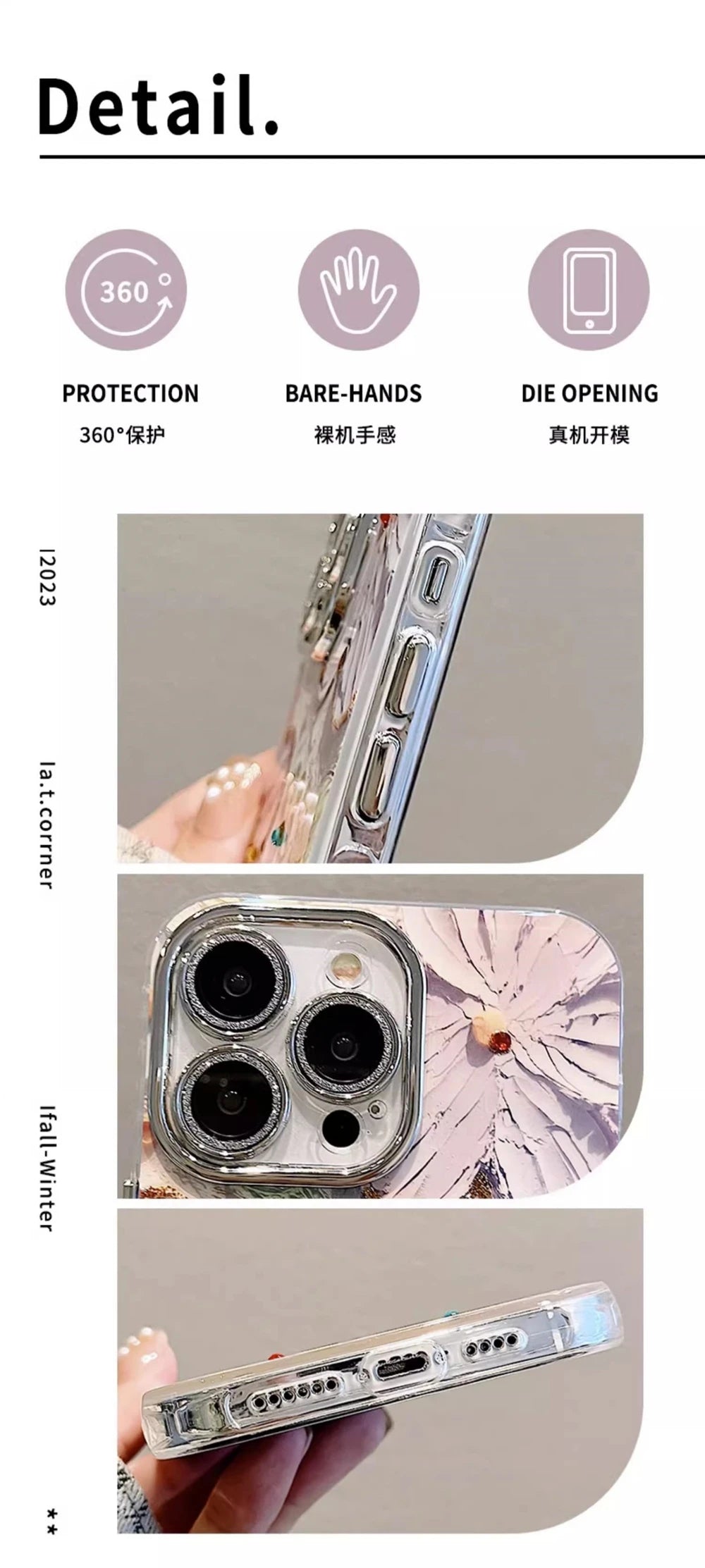 Luxury Glitter Flower iPhone Case with Lens Protection