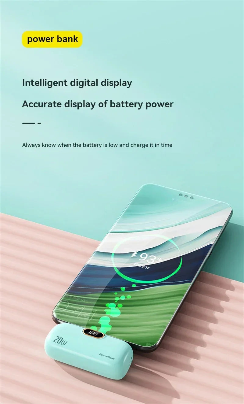 Mini 10000mAh Power Bank with Built-In Cable