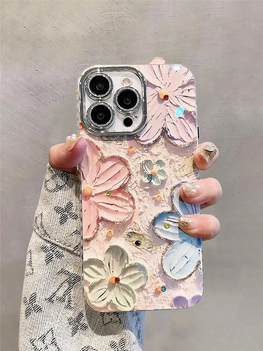 Luxury Glitter Flower iPhone Case with Lens Protection