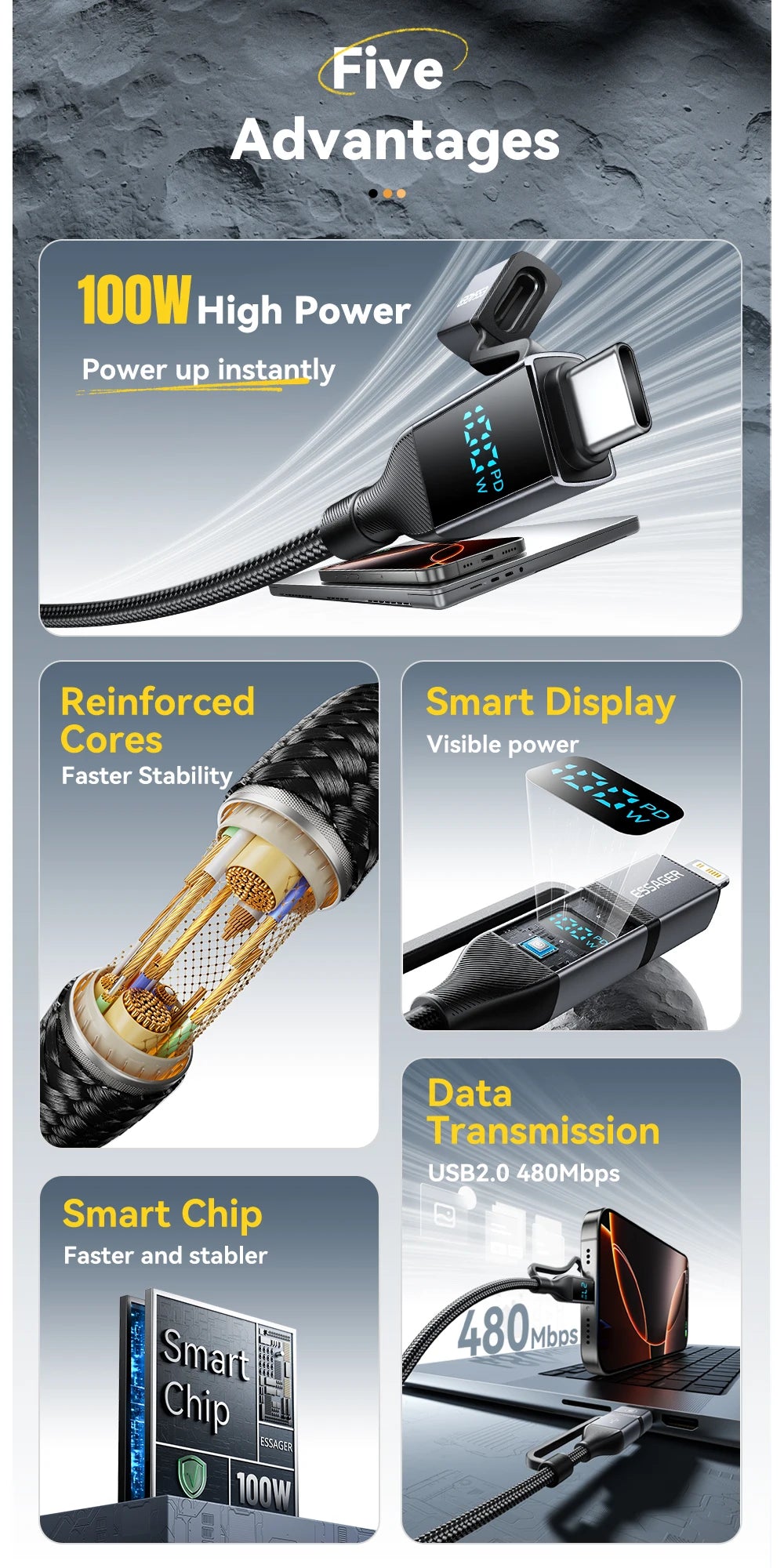 Essager 100W 4-in-1 Fast Charging Cable