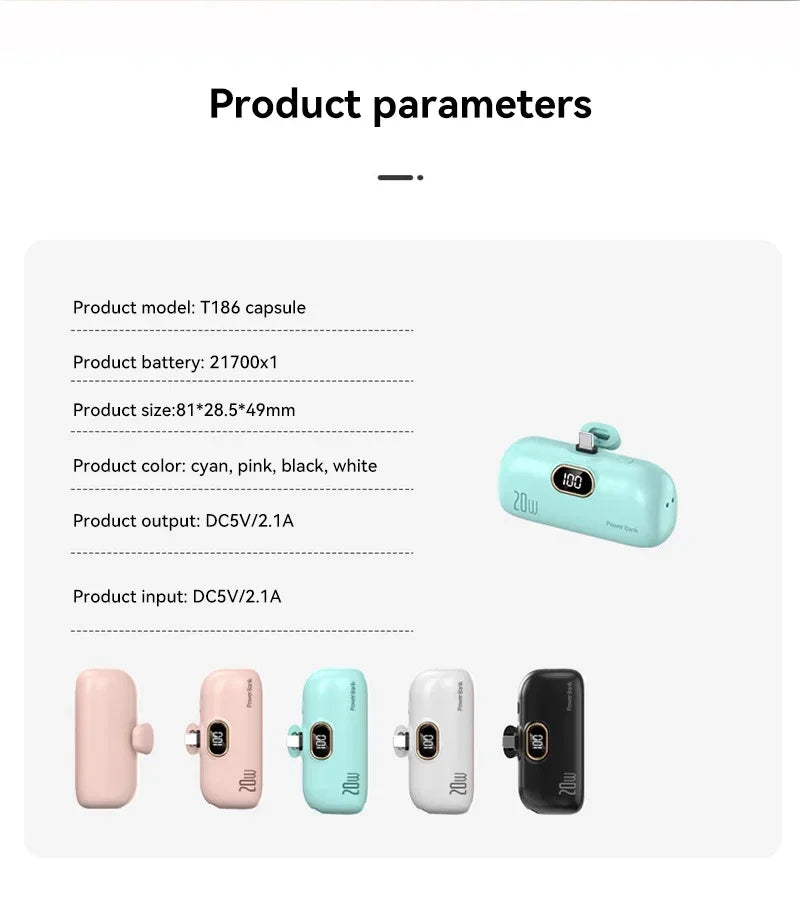 Mini 10000mAh Power Bank with Built-In Cable