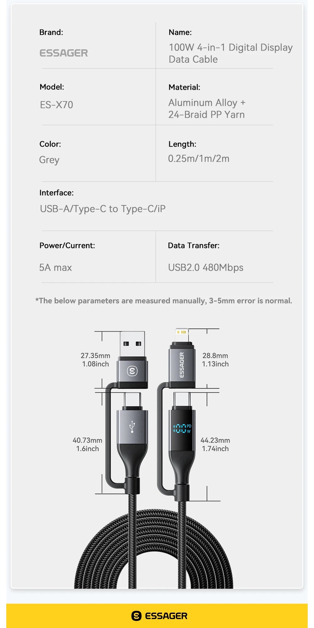 Essager 100W 4-in-1 Fast Charging Cable