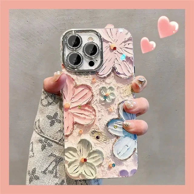 Luxury Glitter Flower iPhone Case with Lens Protection