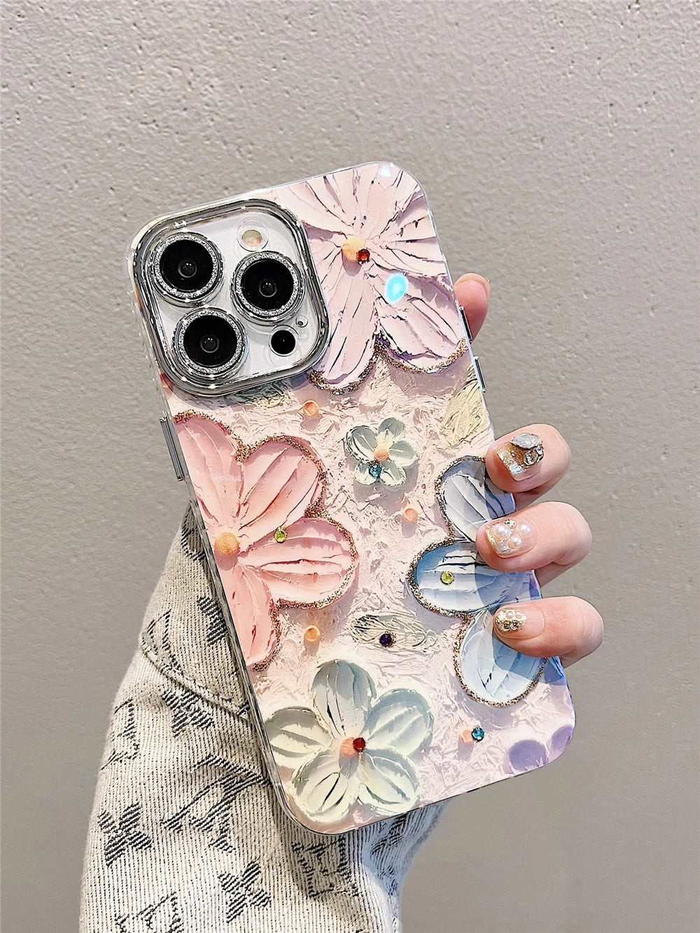 Luxury Glitter Flower iPhone Case with Lens Protection