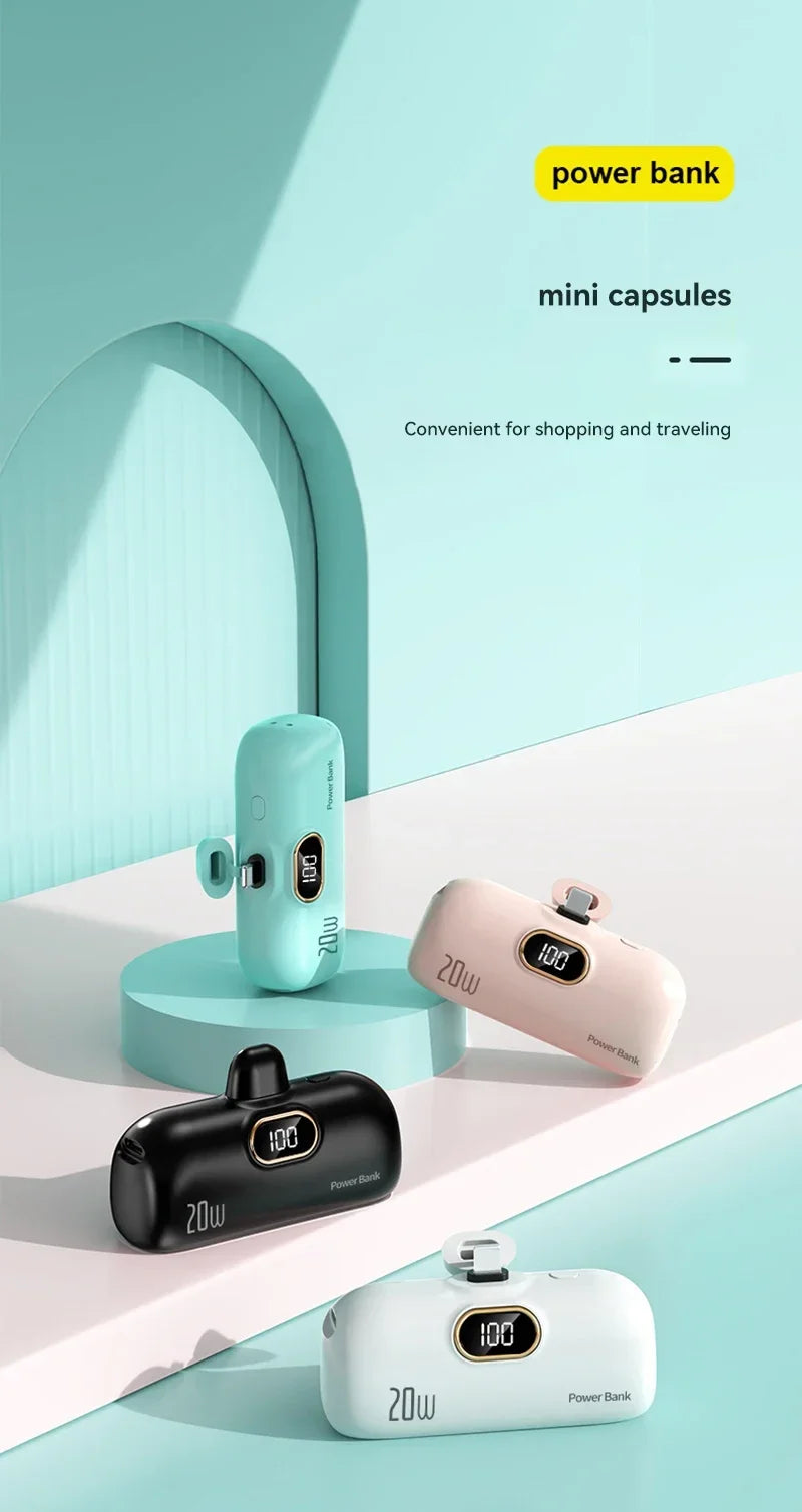 Mini 10000mAh Power Bank with Built-In Cable