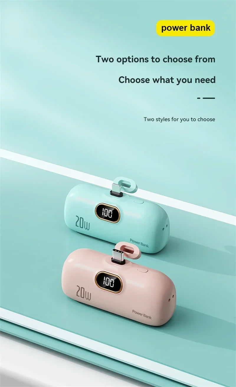 Mini 10000mAh Power Bank with Built-In Cable