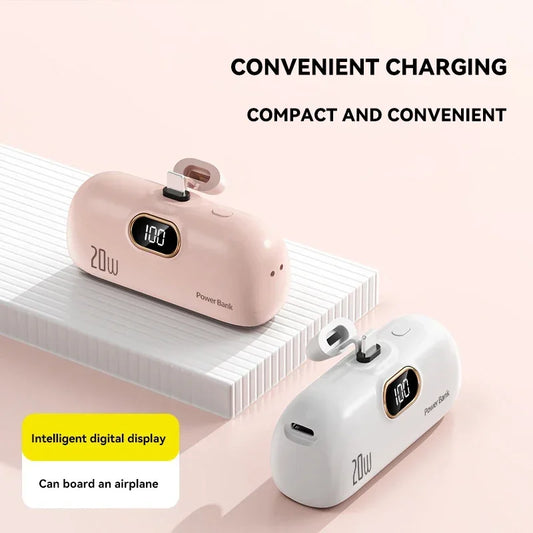 Mini 10000mAh Power Bank with Built-In Cable