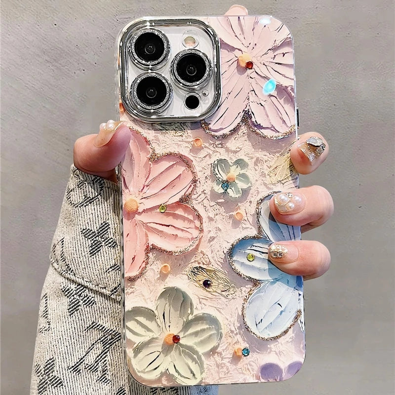 Luxury Glitter Flower iPhone Case with Lens Protection