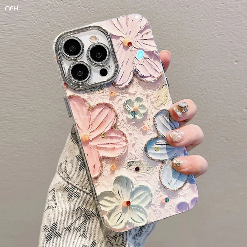 Luxury Glitter Flower iPhone Case with Lens Protection