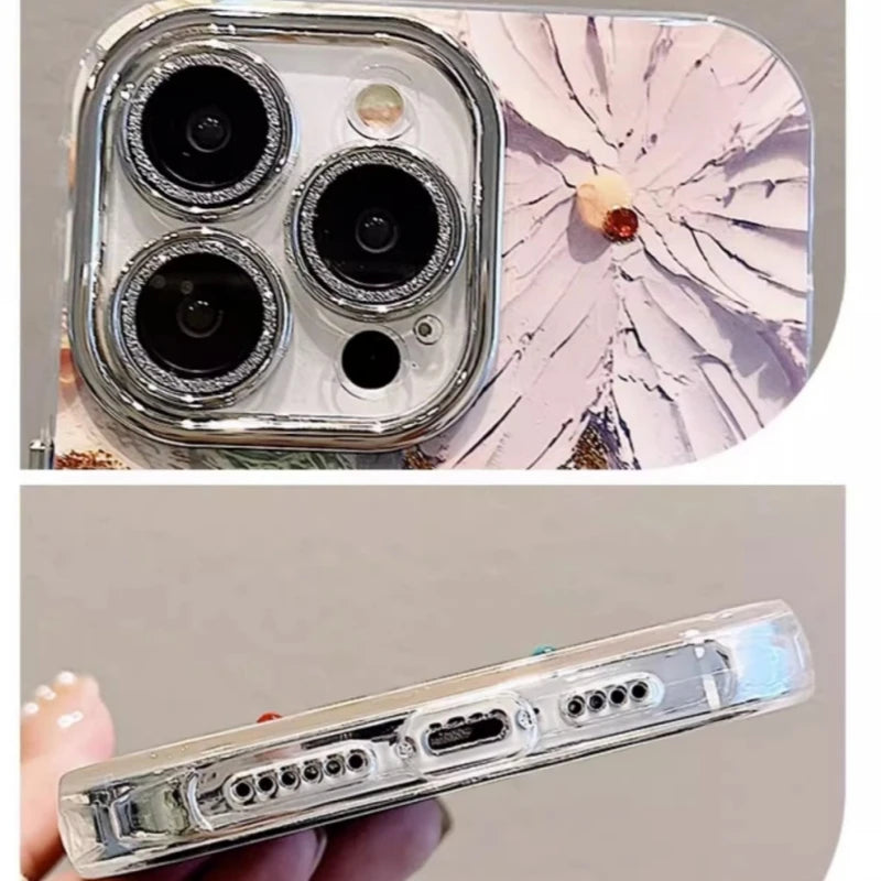 Luxury Glitter Flower iPhone Case with Lens Protection