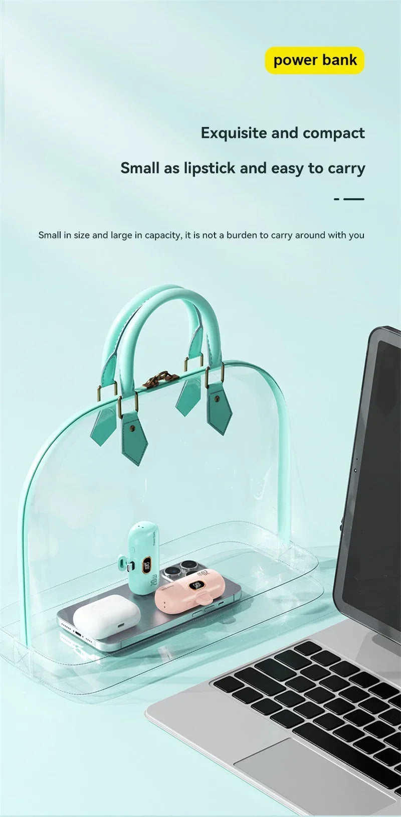Mini 10000mAh Power Bank with Built-In Cable
