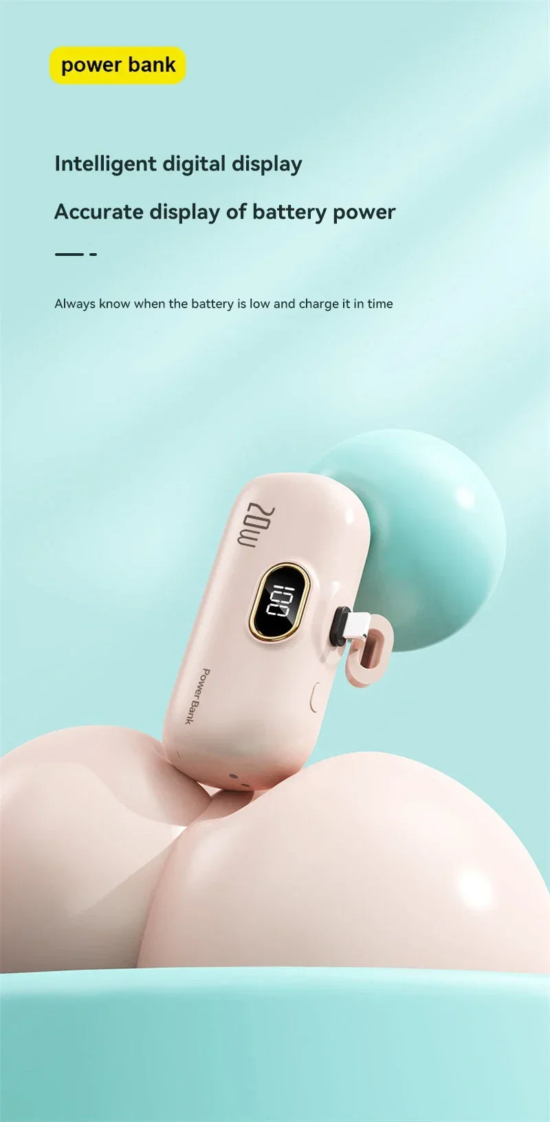 Mini 10000mAh Power Bank with Built-In Cable