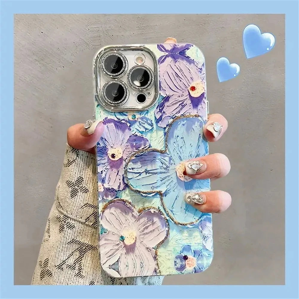 Luxury Glitter Flower iPhone Case with Lens Protection
