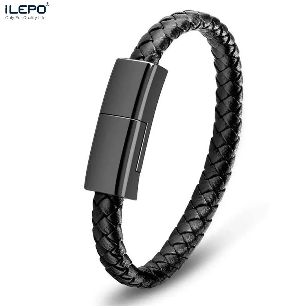 3-in-1 Leather Bracelet Charger for iPhone & Android