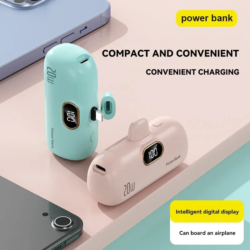 Mini 10000mAh Power Bank with Built-In Cable