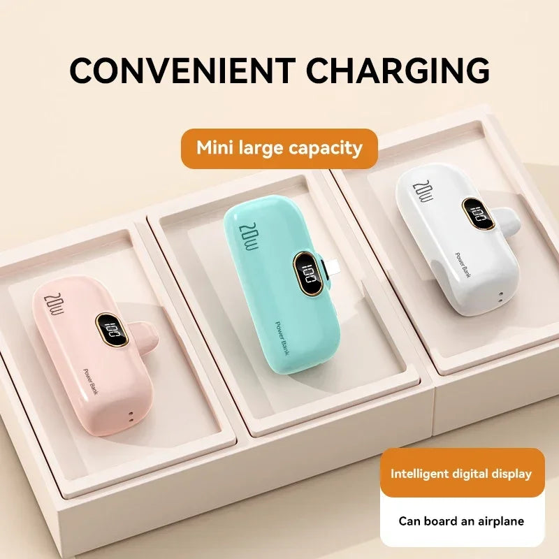 Mini 10000mAh Power Bank with Built-In Cable